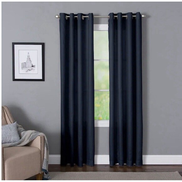 Style Selections 84" Light Filtering Grommet Single Curtain Panel Navy - Picture 5 of 11